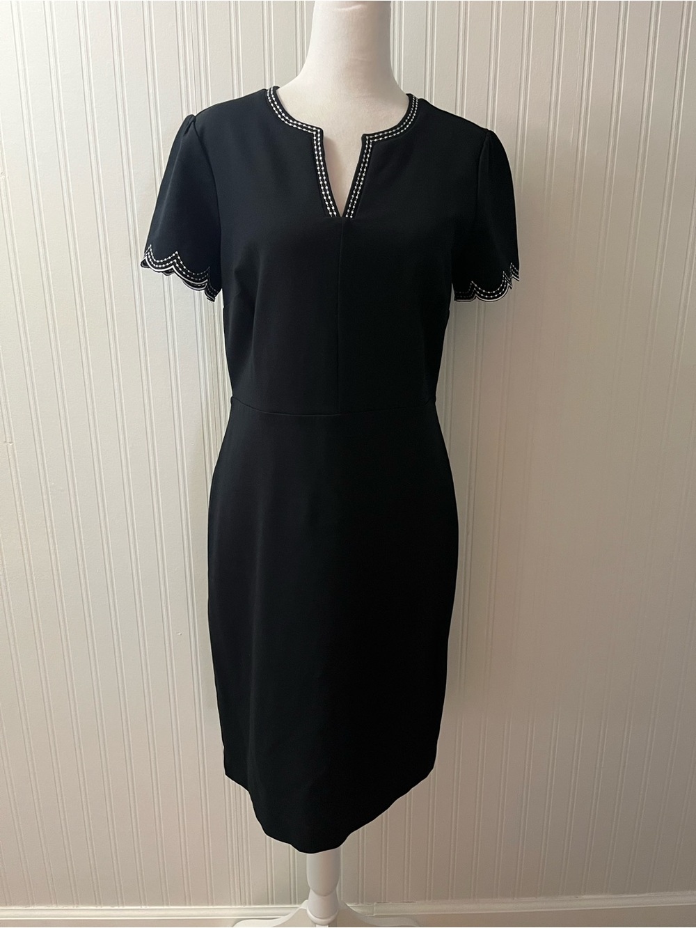 Ann Taylor Black Scallop-Trim Sheath Dress